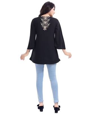 BEAUTIFUL BLACK CREPE FABRIC WOMEN TUNIC kurtiWITH EMBROIDERY WORK 2