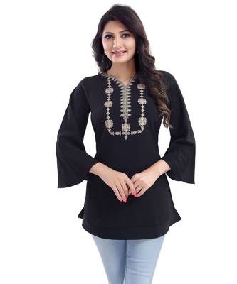 BEAUTIFUL BLACK CREPE FABRIC WOMEN TUNIC kurtiWITH EMBROIDERY WORK 4