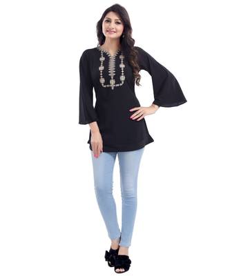 BEAUTIFUL BLACK CREPE FABRIC WOMEN TUNIC kurtiWITH EMBROIDERY WORK 5