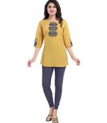 MUSTARD CREPE FABRIC WOMEN TUNIC kurtiWITH EMBROIDERY