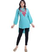 DESIGNER CREPE FABRIC TUNIC kurtiWITH EMBROIDERY NECKLINE