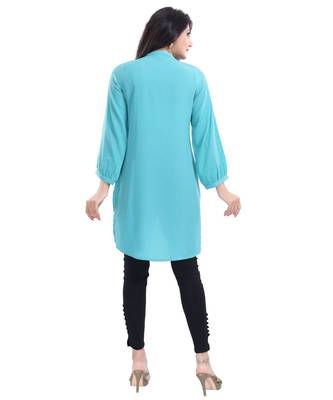 DESIGNER CREPE FABRIC TUNIC kurtiWITH EMBROIDERY NECKLINE 2
