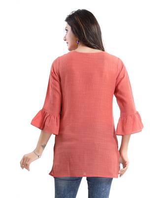 LIGHT ORANGE WRINKLE FABRIC TUNIC kurtiWITH EMBROIDERY BUTA 2