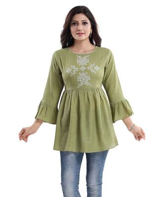 Adorable Green Wrinkle Fabric Peplum Tunic kurtiWith BUTA EMBROIDERY 1