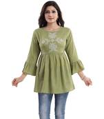 Adorable Green Wrinkle Fabric Peplum Tunic kurtiWith BUTA EMBROIDERY