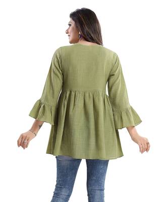 Adorable Green Wrinkle Fabric Peplum Tunic kurtiWith BUTA EMBROIDERY 2