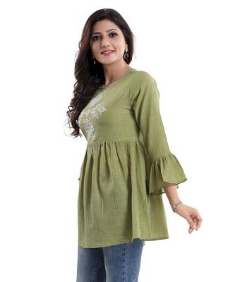 Adorable Green Wrinkle Fabric Peplum Tunic kurtiWith BUTA EMBROIDERY 3