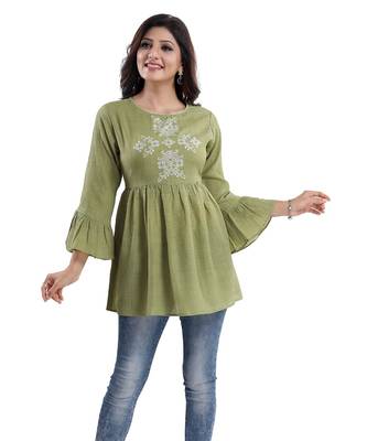 Adorable Green Wrinkle Fabric Peplum Tunic kurtiWith BUTA EMBROIDERY 4