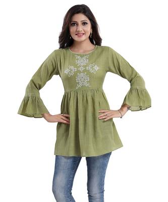 Adorable Green Wrinkle Fabric Peplum Tunic kurtiWith BUTA EMBROIDERY 5