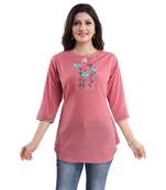 ONION PINK WRINKLE FABRIC TUNIC kurtiWITH EMBROIDERY BUTA