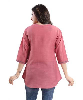 ONION PINK WRINKLE FABRIC TUNIC kurtiWITH EMBROIDERY BUTA 2