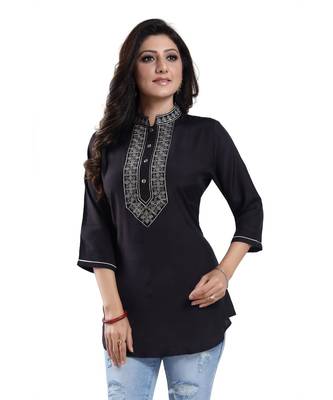 Black Short Tunics With Neckline Embroidery 1