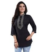 Black Short Tunics With Neckline Embroidery