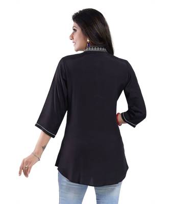 Black Short Tunics With Neckline Embroidery 2