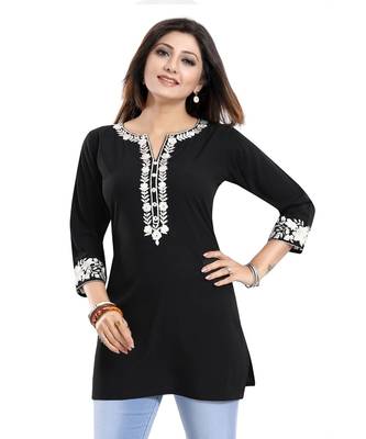 Enticing Black Embroidered Women Short Tunic Design 1