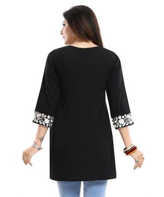 Enticing Black Embroidered Women Short Tunic Design 2