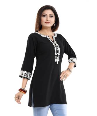 Enticing Black Embroidered Women Short Tunic Design 3