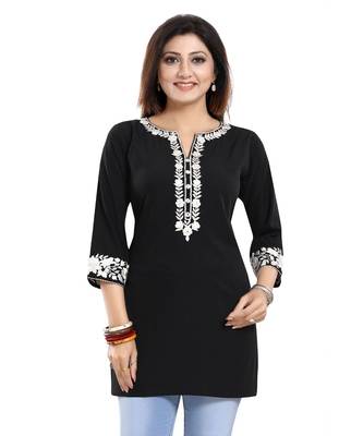 Enticing Black Embroidered Women Short Tunic Design 5