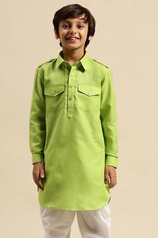 Sanwara Boy' Cotton Solid Light Green Color Pathani Kurta