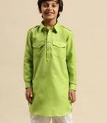 Boy' Cotton Solid Light Green Color Pathani Kurta