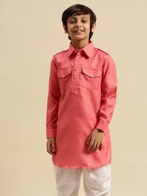 Sanwara Boy' Cotton Solid Pink Color Pathani Kurta 1