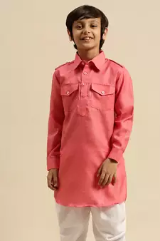 Sanwara Boy' Cotton Solid Pink Color Pathani Kurta