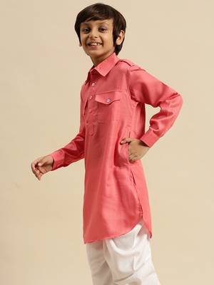 Sanwara Boy' Cotton Solid Pink Color Pathani Kurta 2