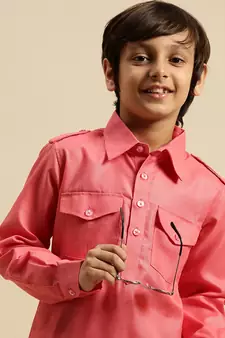 Sanwara Boy' Cotton Solid Pink Color Pathani Kurta