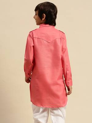 Sanwara Boy' Cotton Solid Pink Color Pathani Kurta 4