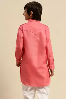 Sanwara Boy' Cotton Solid Pink Color Pathani Kurta