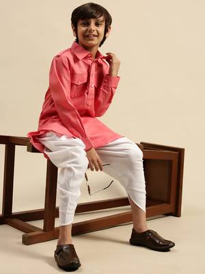 Sanwara Boy' Cotton Solid Pink Color Pathani Kurta 5