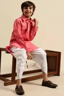 Sanwara Boy' Cotton Solid Pink Color Pathani Kurta