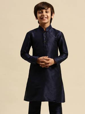 Deep Blue Art Silk Kurta For Boys 1
