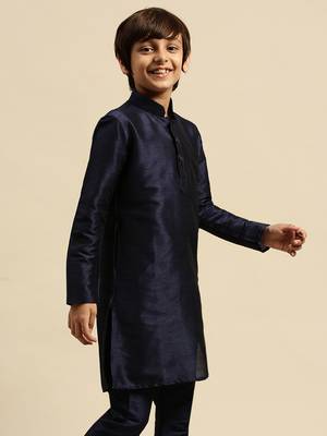 Deep Blue Art Silk Kurta For Boys 2