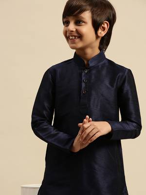 Deep Blue Art Silk Kurta For Boys 3