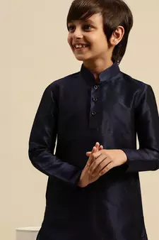 Deep Blue Art Silk Kurta For Boys