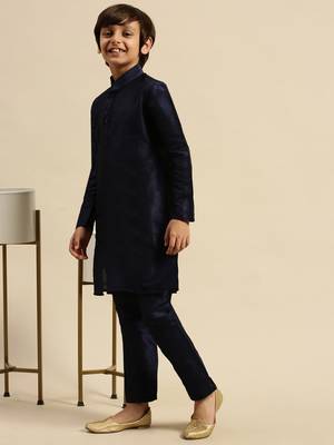 Deep Blue Art Silk Kurta For Boys 5