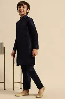 Deep Blue Art Silk Kurta For Boys