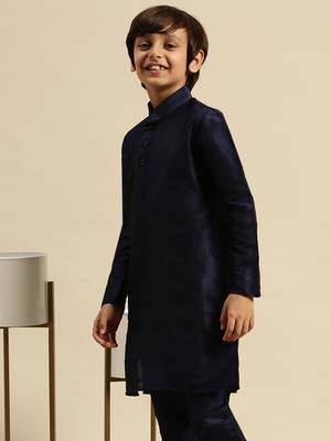 Deep Blue Art Silk Kurta For Boys 7