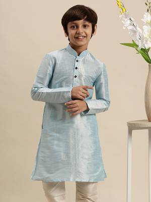 Deep Blue Art Silk Kurta For Boys 2
