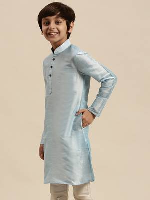 Deep Blue Art Silk Kurta For Boys 3