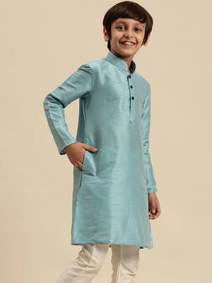 Deep Blue Art Silk Kurta For Boys 2