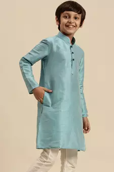 Deep Blue Art Silk Kurta For Boys