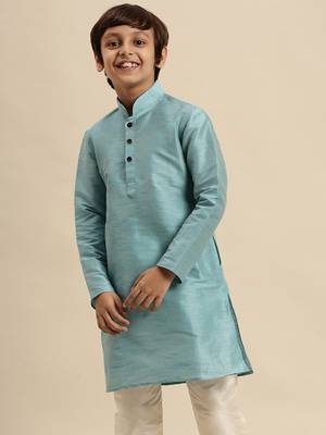 Deep Blue Art Silk Kurta For Boys 3