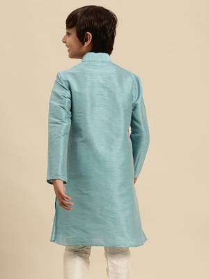 Deep Blue Art Silk Kurta For Boys 4