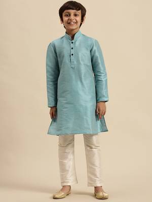 Deep Blue Art Silk Kurta For Boys 5