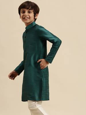 Sanwara Deep Blue Art Silk Kurta For Boys 3