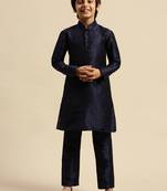 Boy's Art Silk Solid Deep Blue Colour Straight Kurta With Pyjama