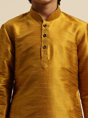Boy's Art Silk Solid Rich Gold Colour Straight Kurta With Pyjama 4