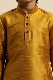 Boy's Art Silk Solid Rich Gold Colour Straight Kurta With Pyjama